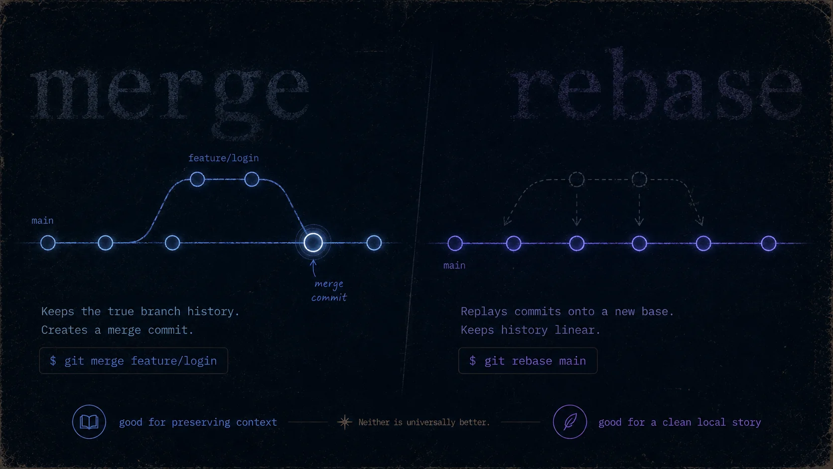 merge vs rebase — two ways to update a stale feature branch with main