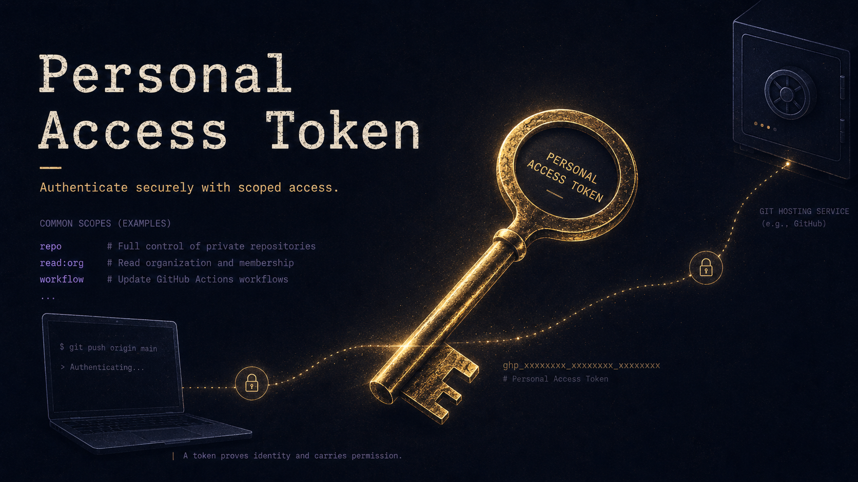 Personal Access Token — a token proves identity and carries permission