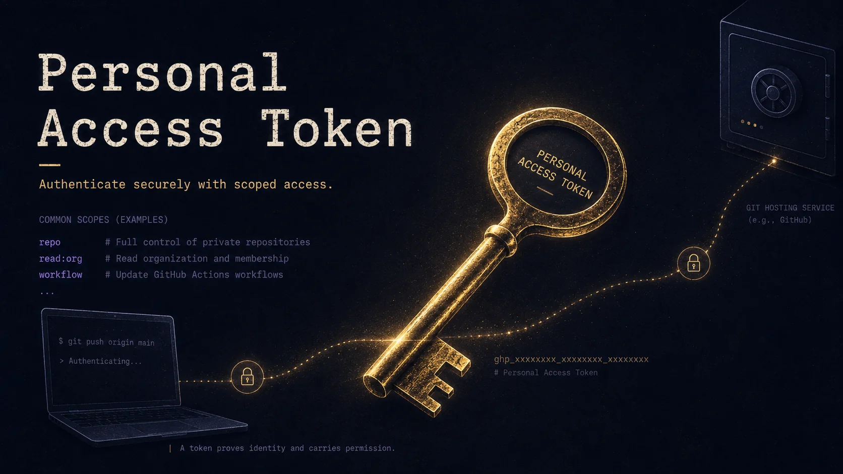 Personal Access Token — a token proves identity and carries permission