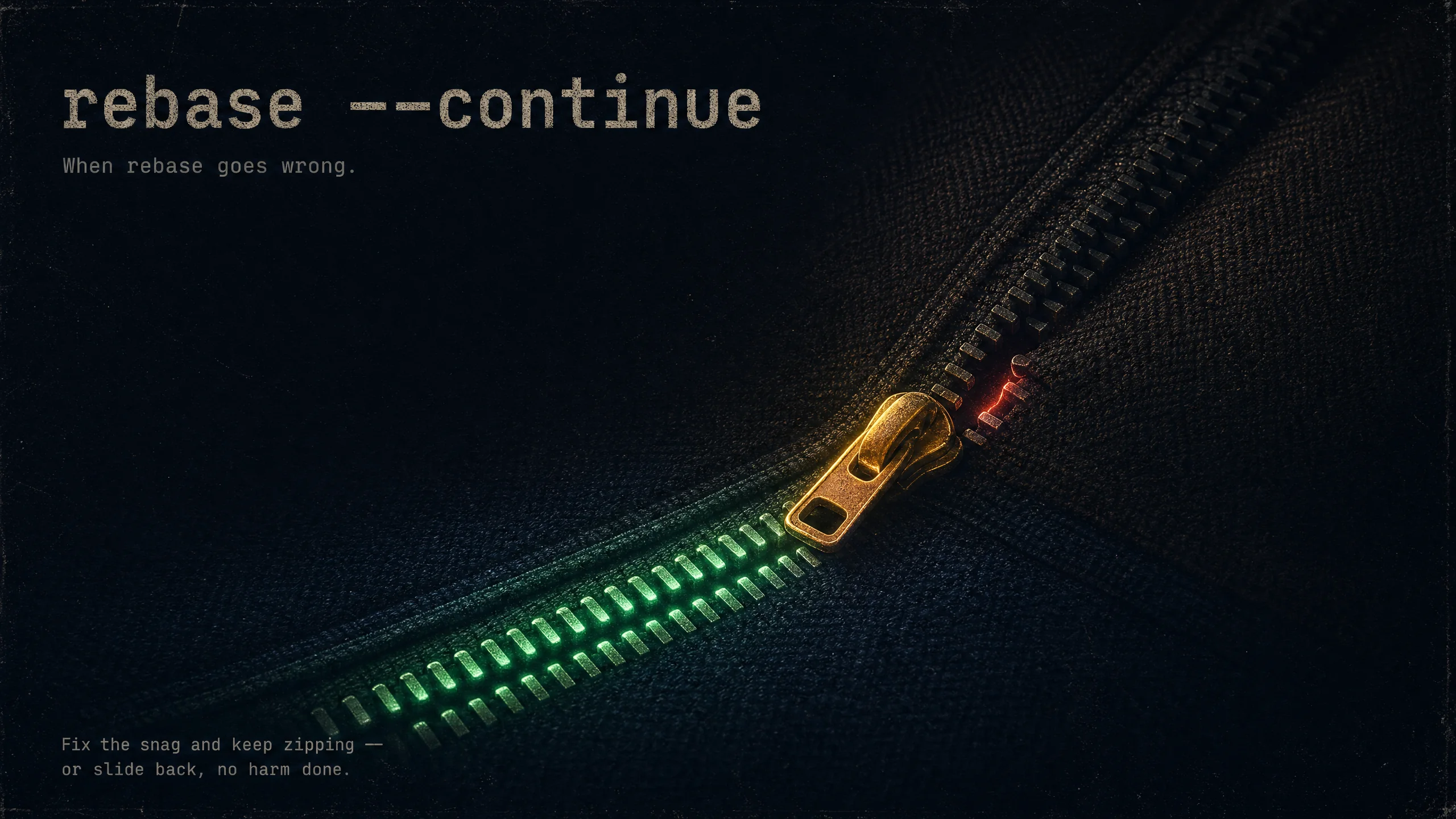 Rebase paused on a conflict — resolve and continue, or abort and return to safety