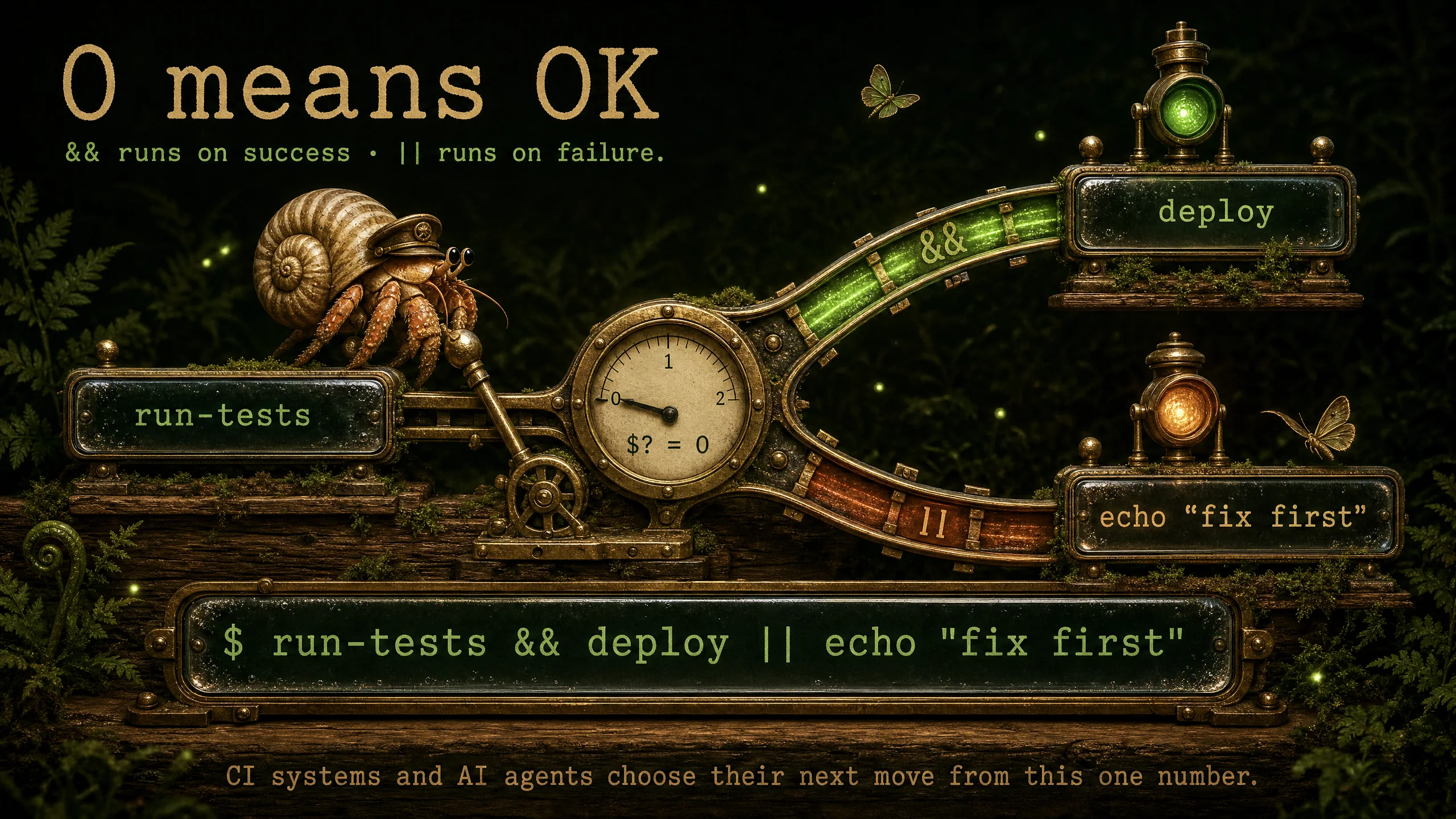 Exit Codes & Chaining — every command reports success or failure, and && listens