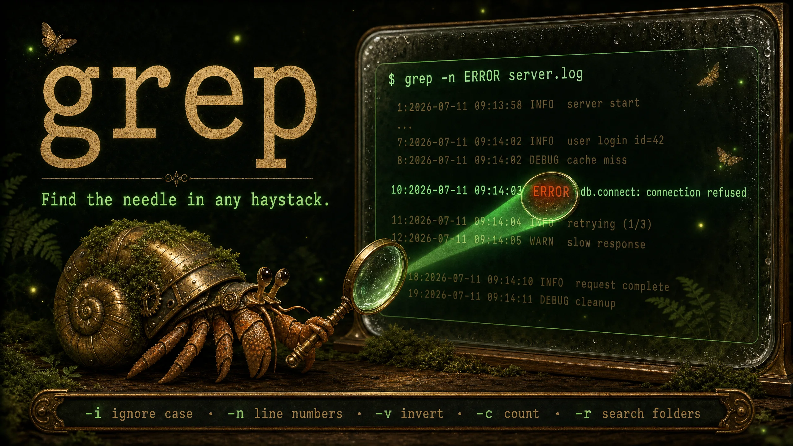 grep — filtering thousands of lines down to just the ones that match