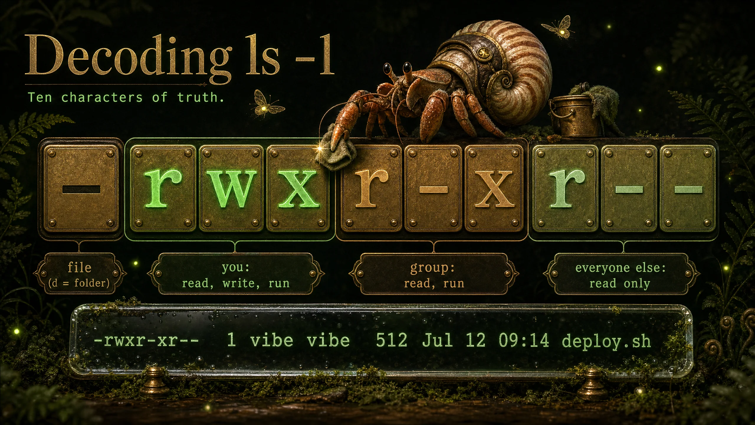 Reading ls -l — decoding the 10-character permission string