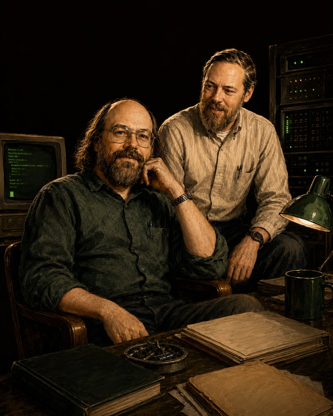 Ken Thompson and Dennis Ritchie at a PDP-11 running Unix at Bell Labs